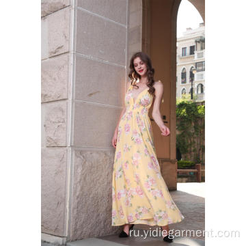 Женское платье макси с цветочным принтом